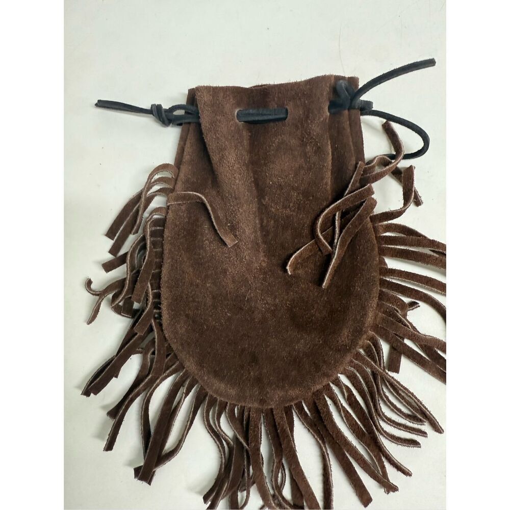 Indian Leather Fringed Tobacco Medicine Pouch Bag Drawstring Hippie Boho 5”x7,5” - Picture 6 of 7